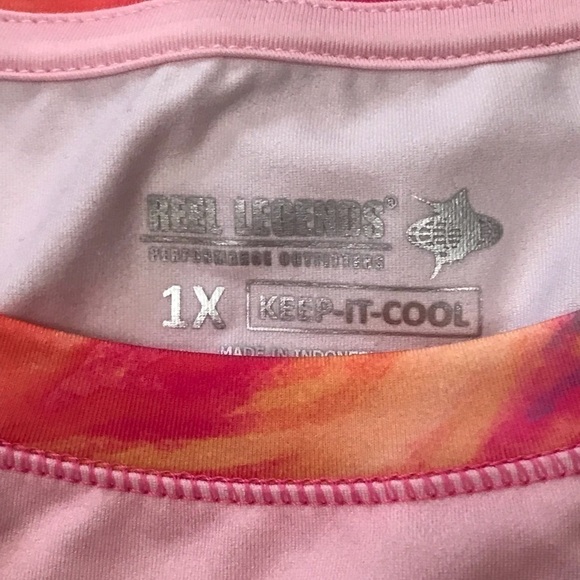 Women's 1x Reel Legends Top Pink Glo Sweeping Palms Almond Blossom Nwt $46. - Picture 5 of 8